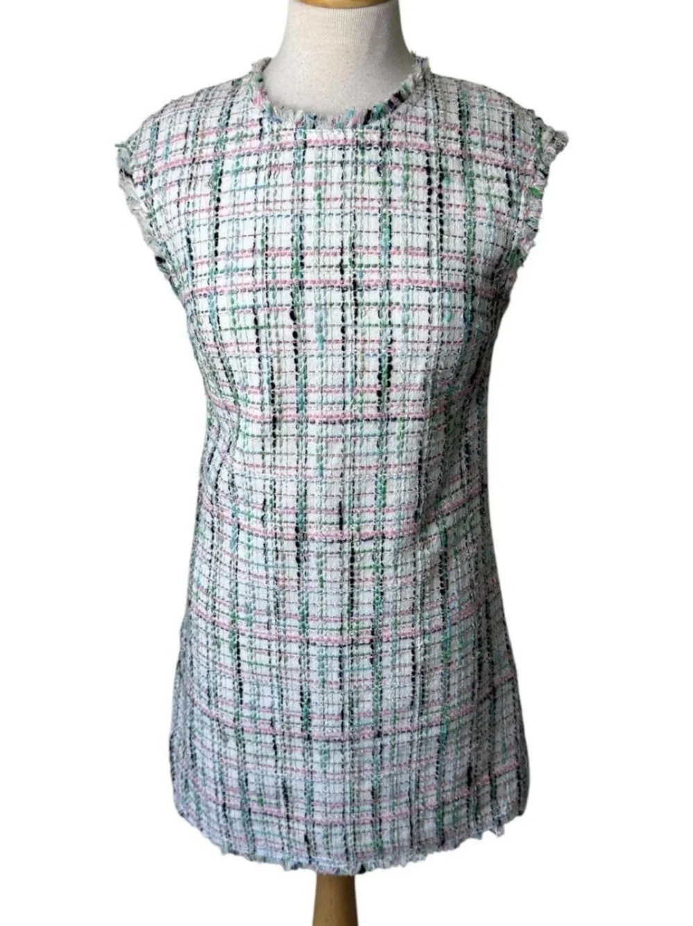 Kate Spade mainline lined pastel tweed shift dress raw hem fringe trim dress NWT